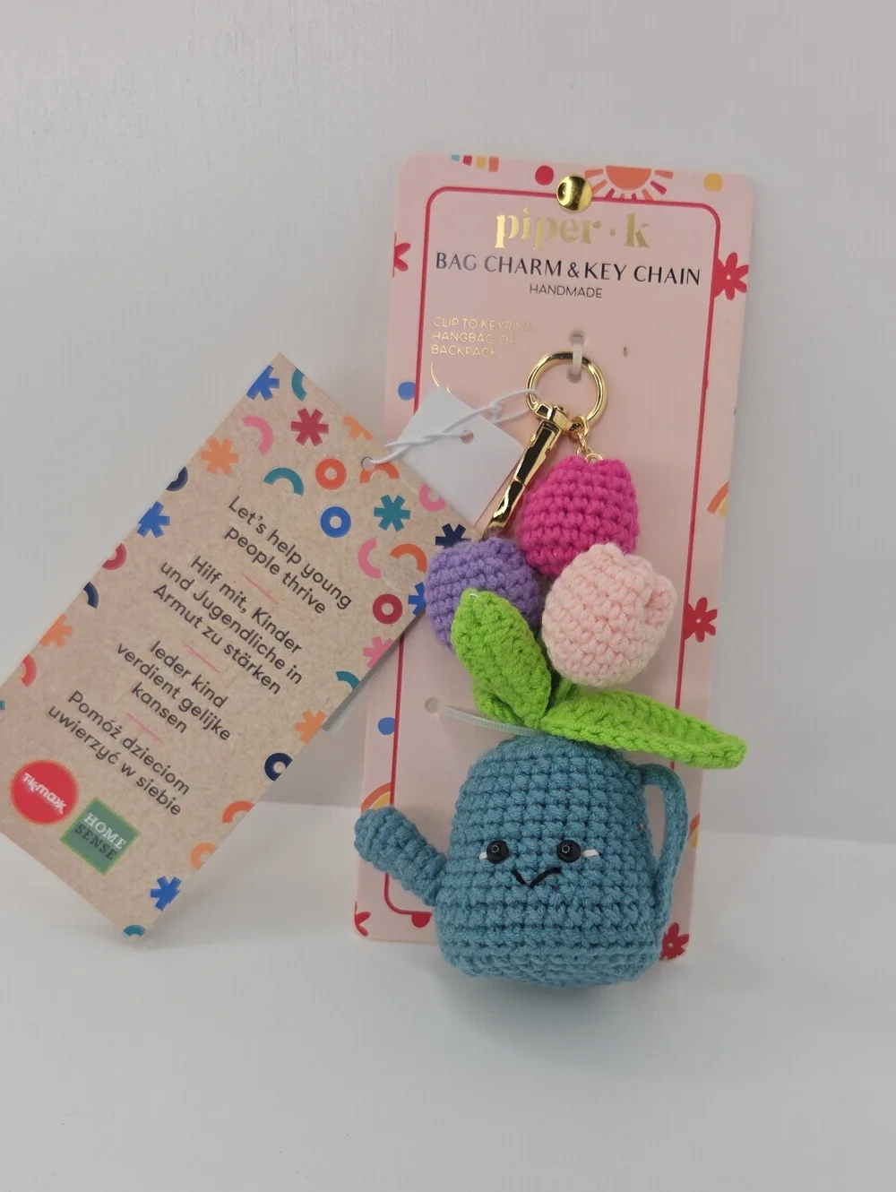 💙▪️Piper K ▪️Uk Exclusive Crochet Flowers Blue Watering Can Bag Charm Key Chain